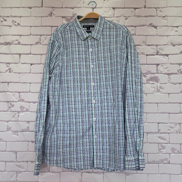 Michael Kors Men's Button Down Long Sleeve Dress Shirt‎ Blue Green Stripe XXL - Picture 1 of 8